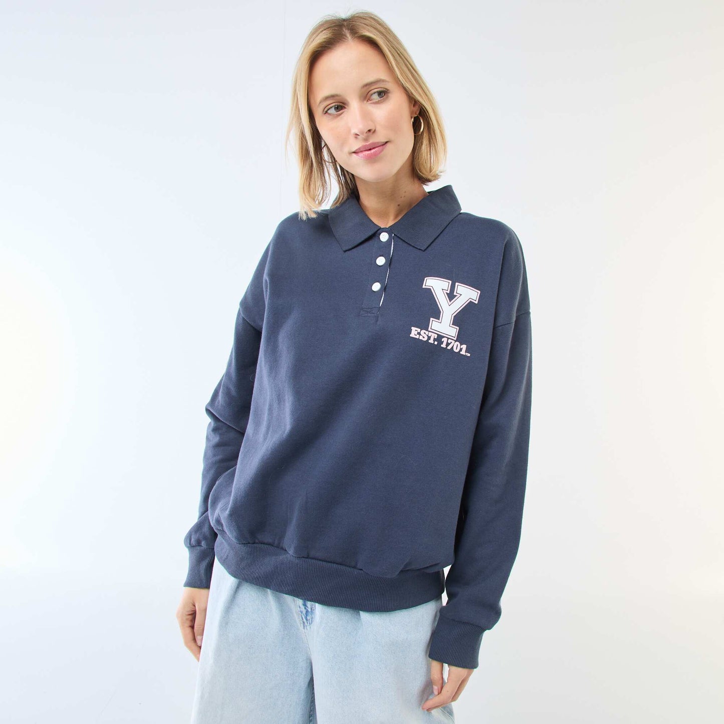Printed Long-Sleeve Polo Sweatshirt BLUE