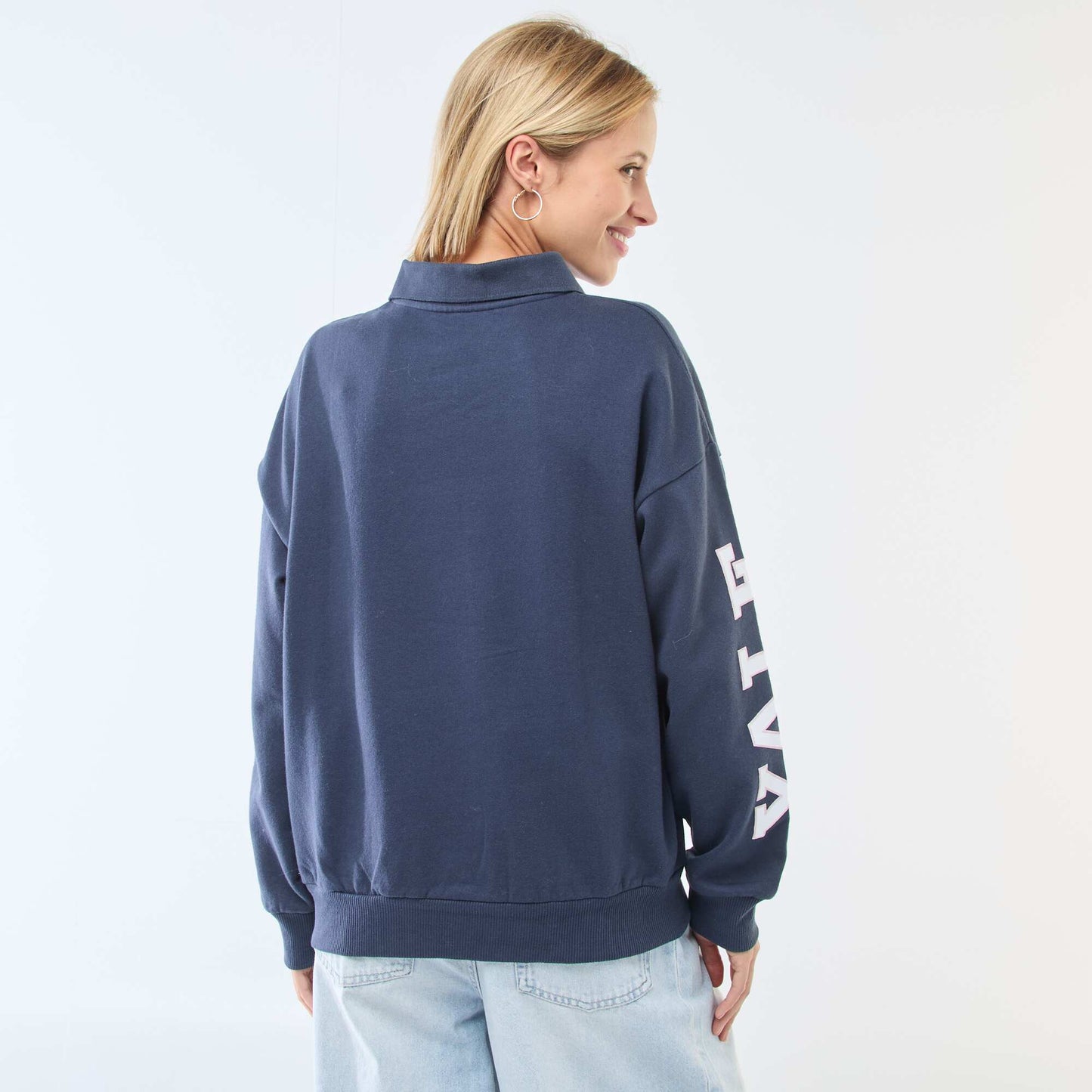 Printed Long-Sleeve Polo Sweatshirt BLUE