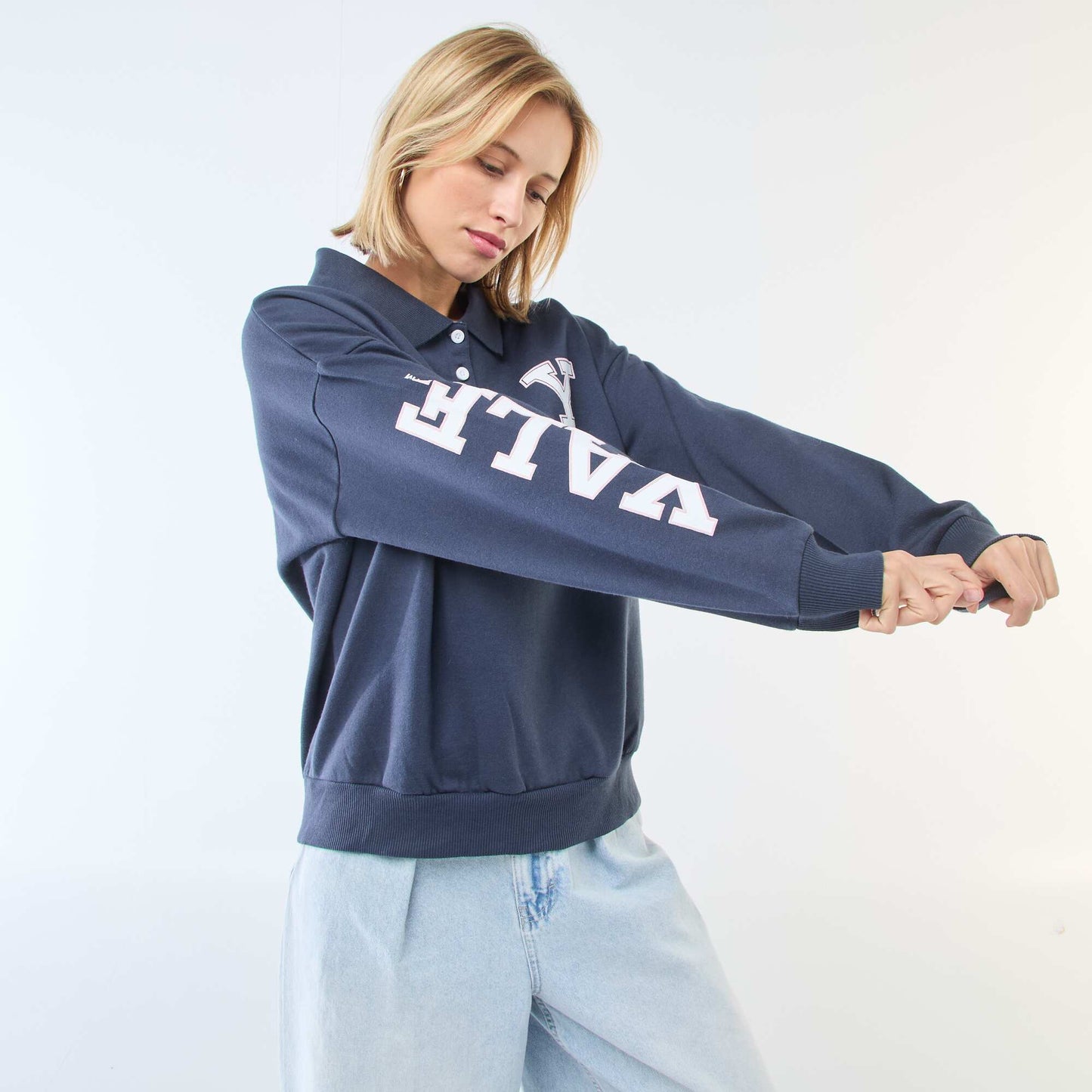 Printed Long-Sleeve Polo Sweatshirt BLUE