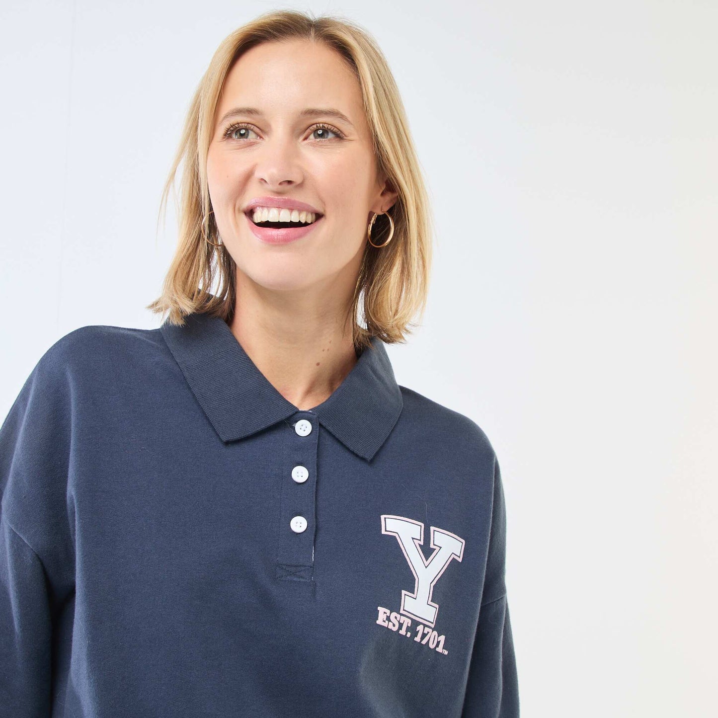 Printed Long-Sleeve Polo Sweatshirt BLUE