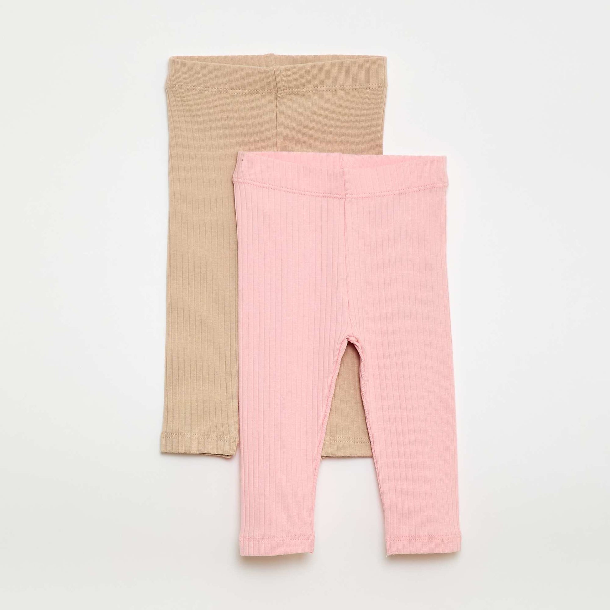 Pack of 2 Ribbed Leggings BEIGE