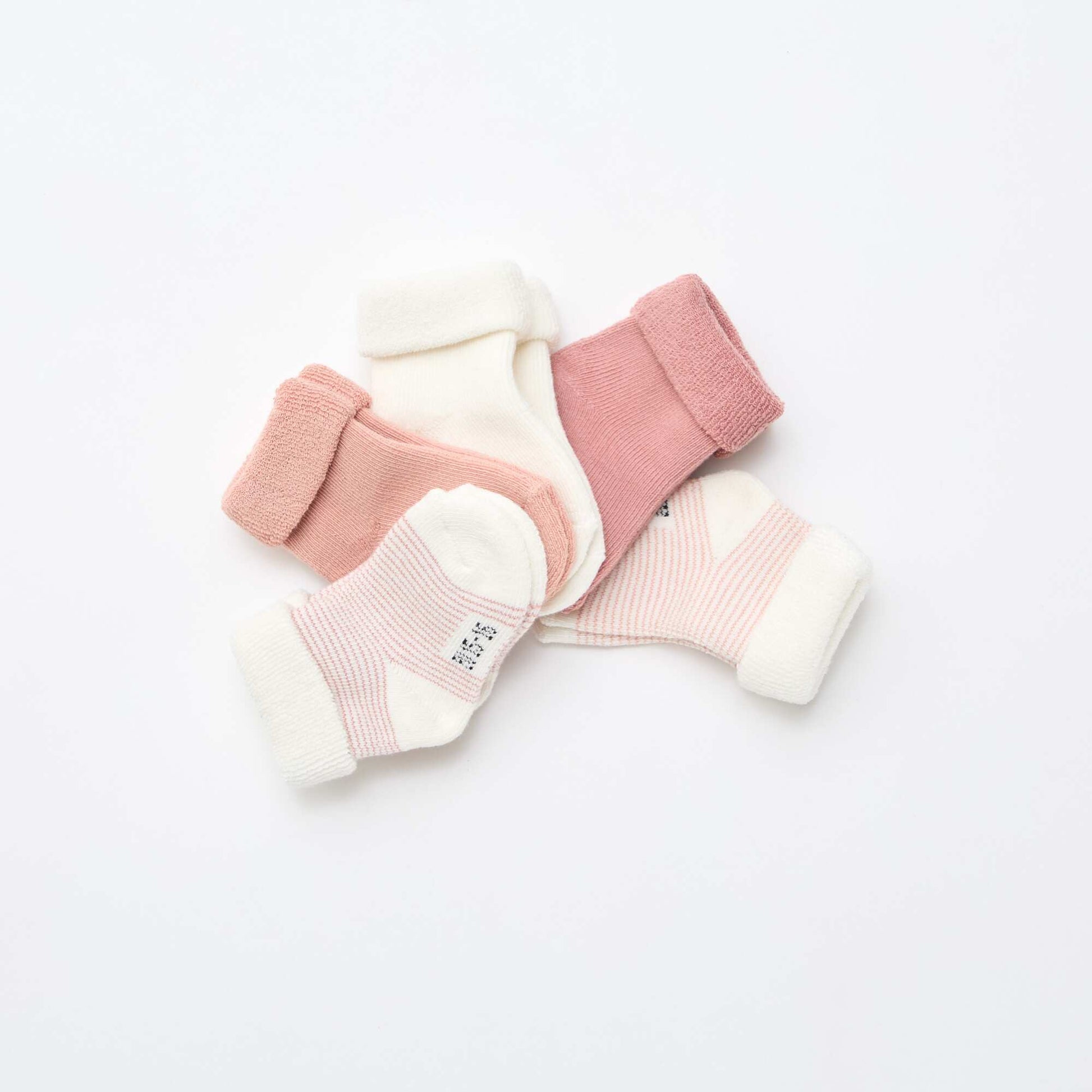 5-Pack of Cotton Socks with Rolled Cuffs PINK