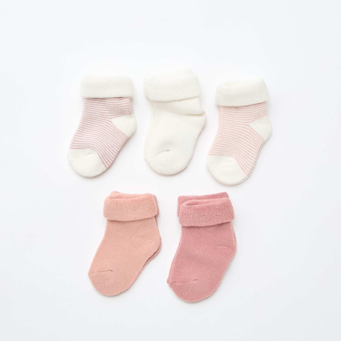 5-Pack of Cotton Socks with Rolled Cuffs PINK