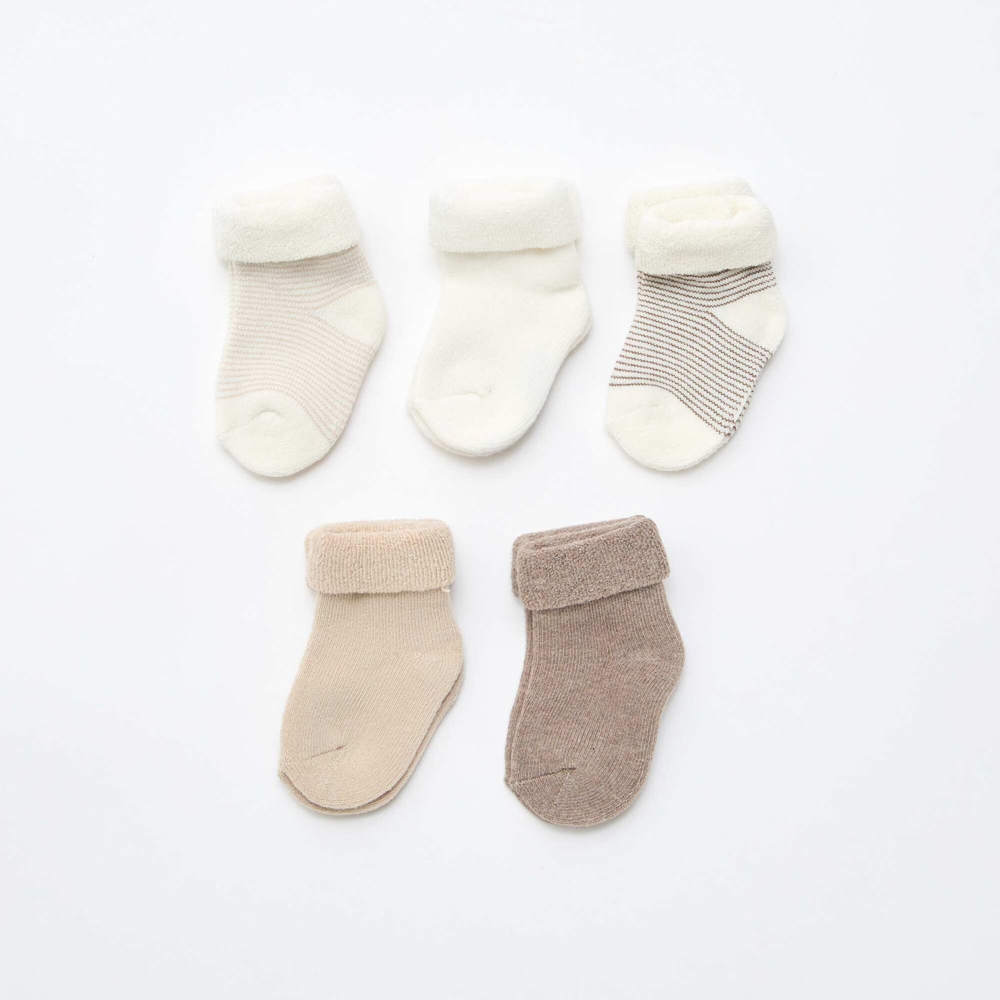 5-Pack of Cotton Socks with Rolled Cuffs BEIGE