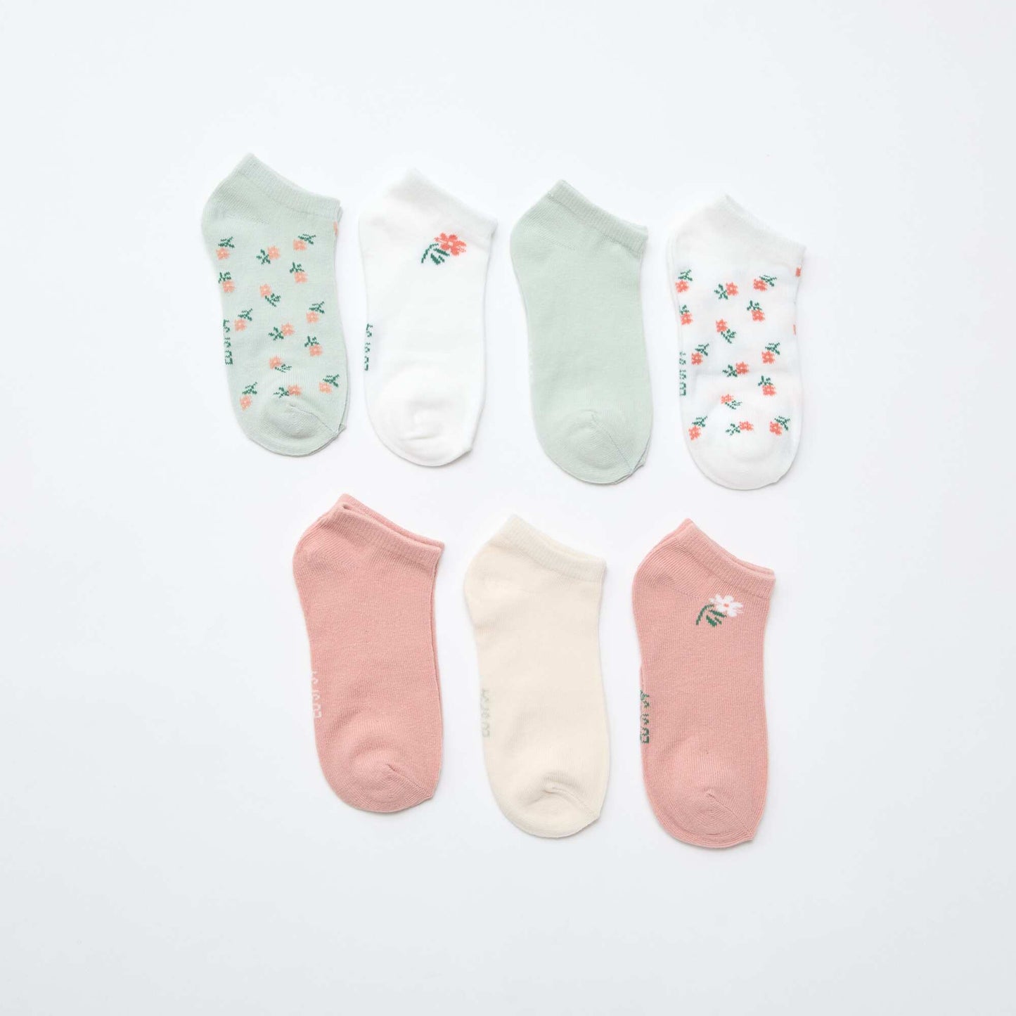 7-Pack of Invisible Ankle Socks GREEN