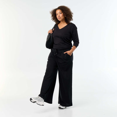 Wide-leg plain joggers BLACK