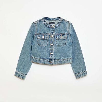Round Neck Denim Jacket BLUE