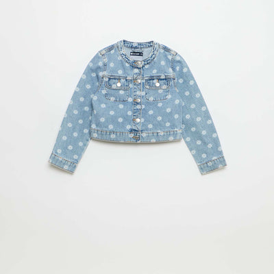 Round Neck Denim Jacket BLUE