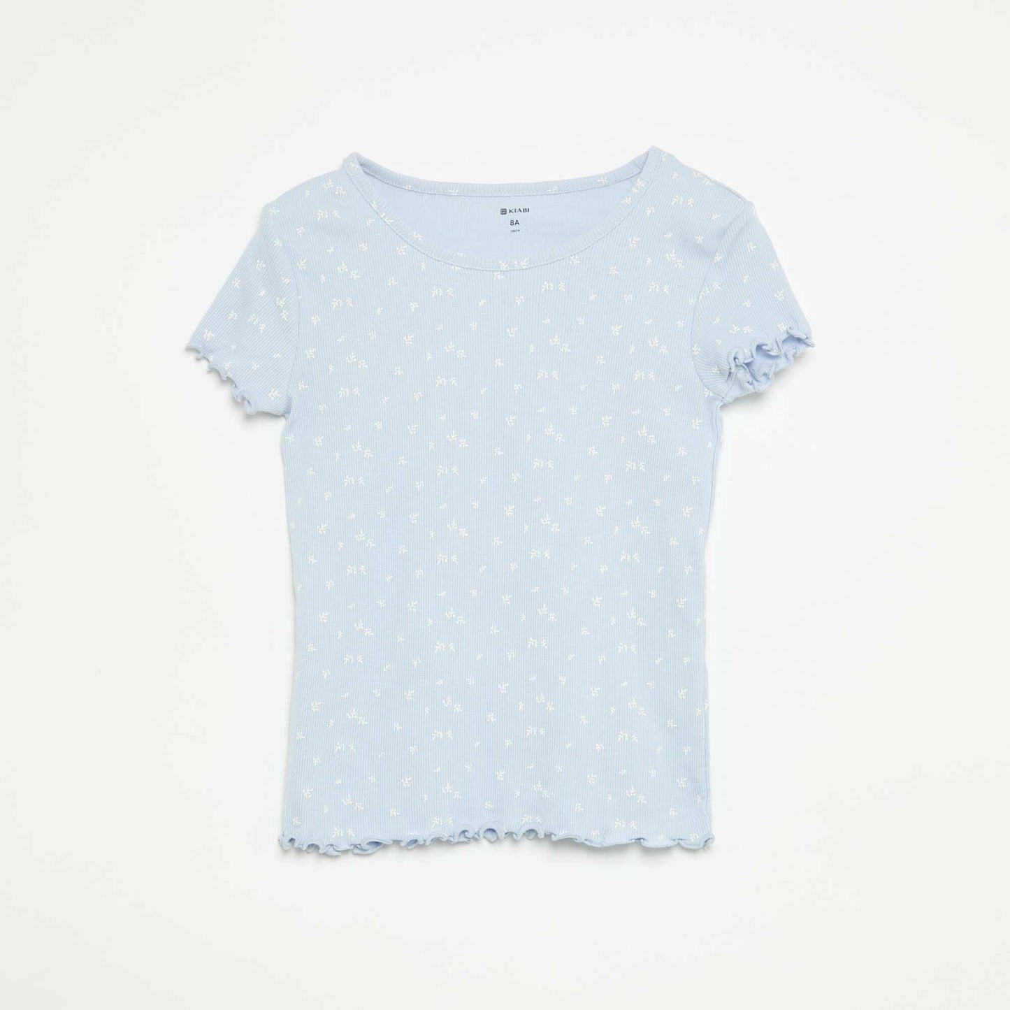 Cotton Ribbed Knit Pajama Top and Shorts Set BLUE