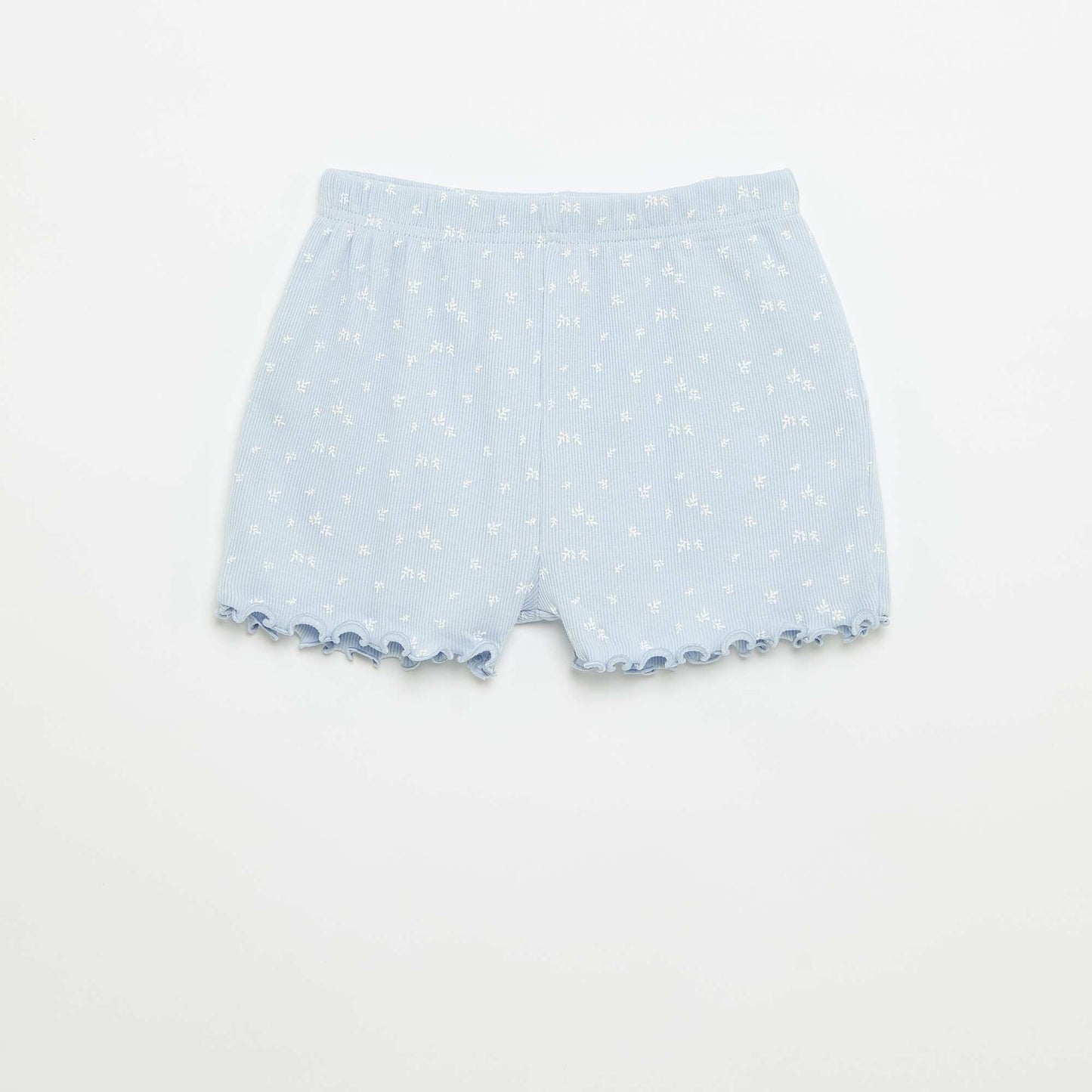 Cotton Ribbed Knit Pajama Top and Shorts Set BLUE