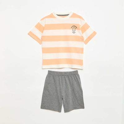 Short Pajama Set T-Shirt + Shorts - 2 Piece ORANGE