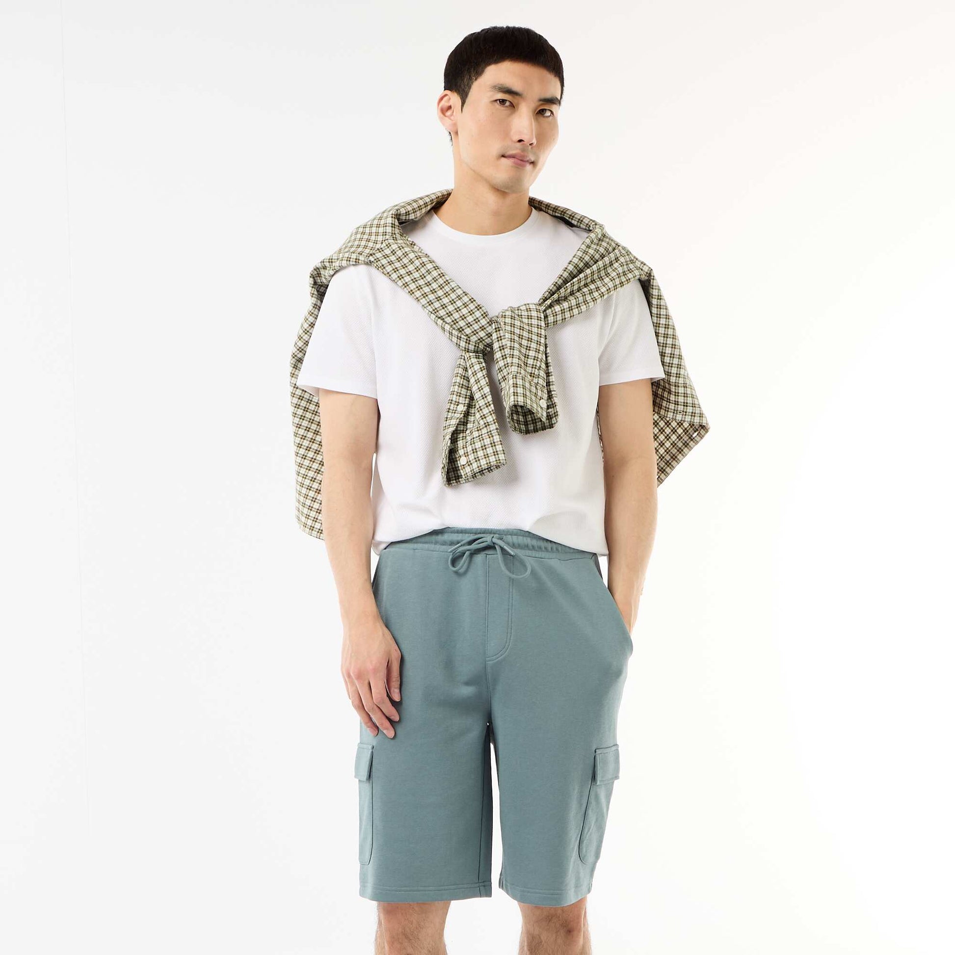 Lightweight Fleece Bermuda Shorts with Flap Pockets BLUE