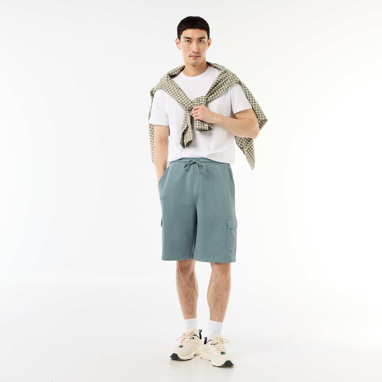 Lightweight Fleece Bermuda Shorts with Flap Pockets BLUE