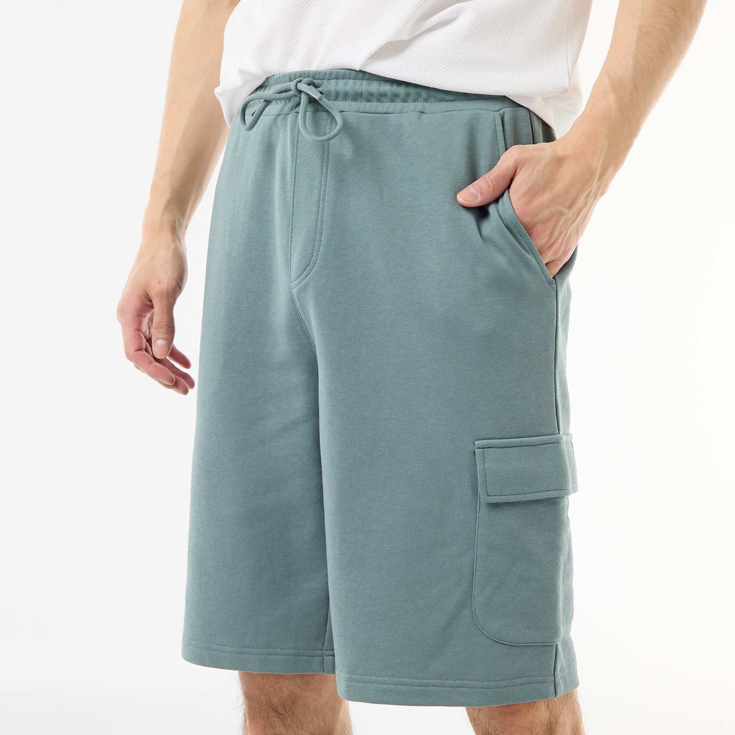 Lightweight Fleece Bermuda Shorts with Flap Pockets BLUE