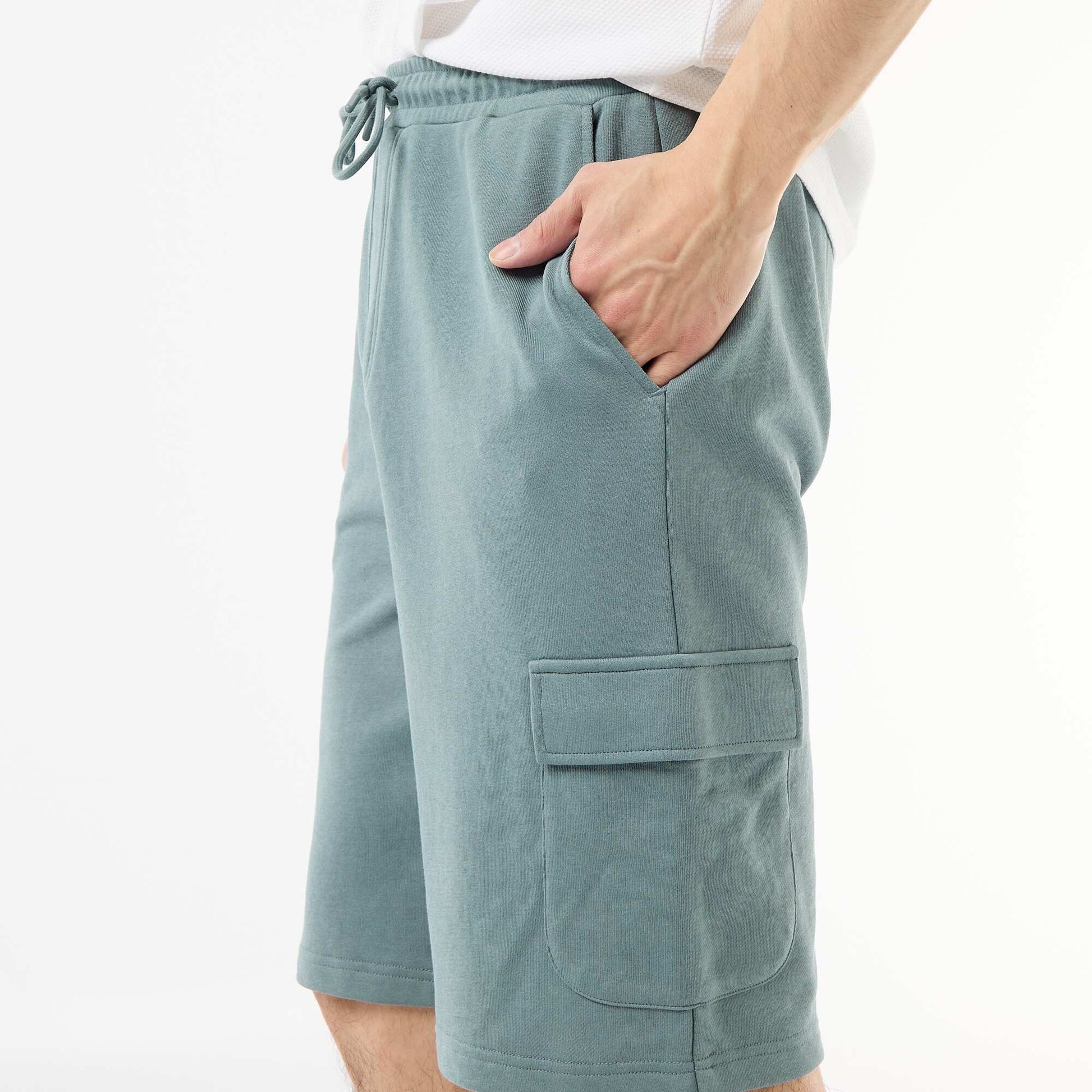 Lightweight Fleece Bermuda Shorts with Flap Pockets BLUE