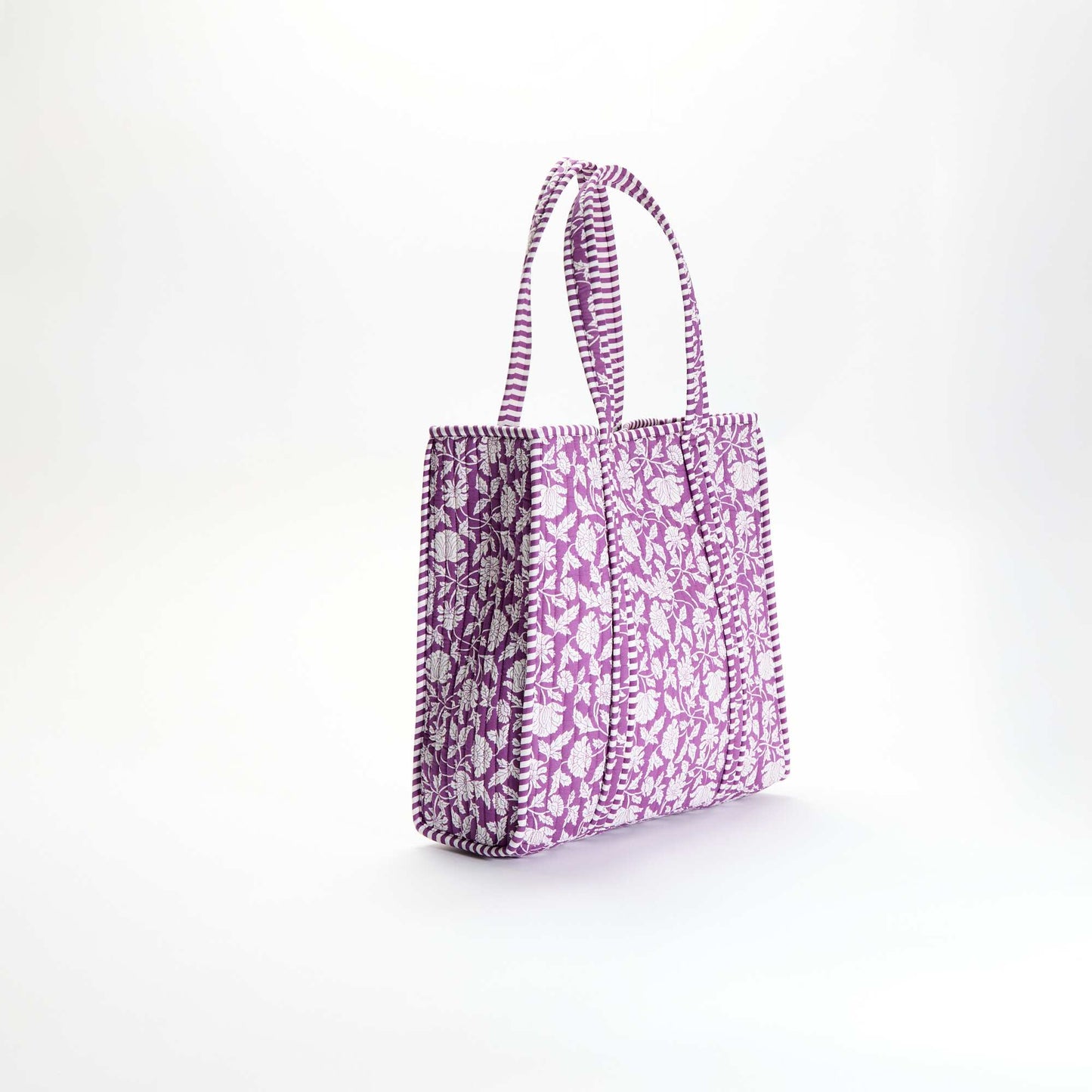 Quilted Shopper Bag with Indian-Inspired Print PURPLE