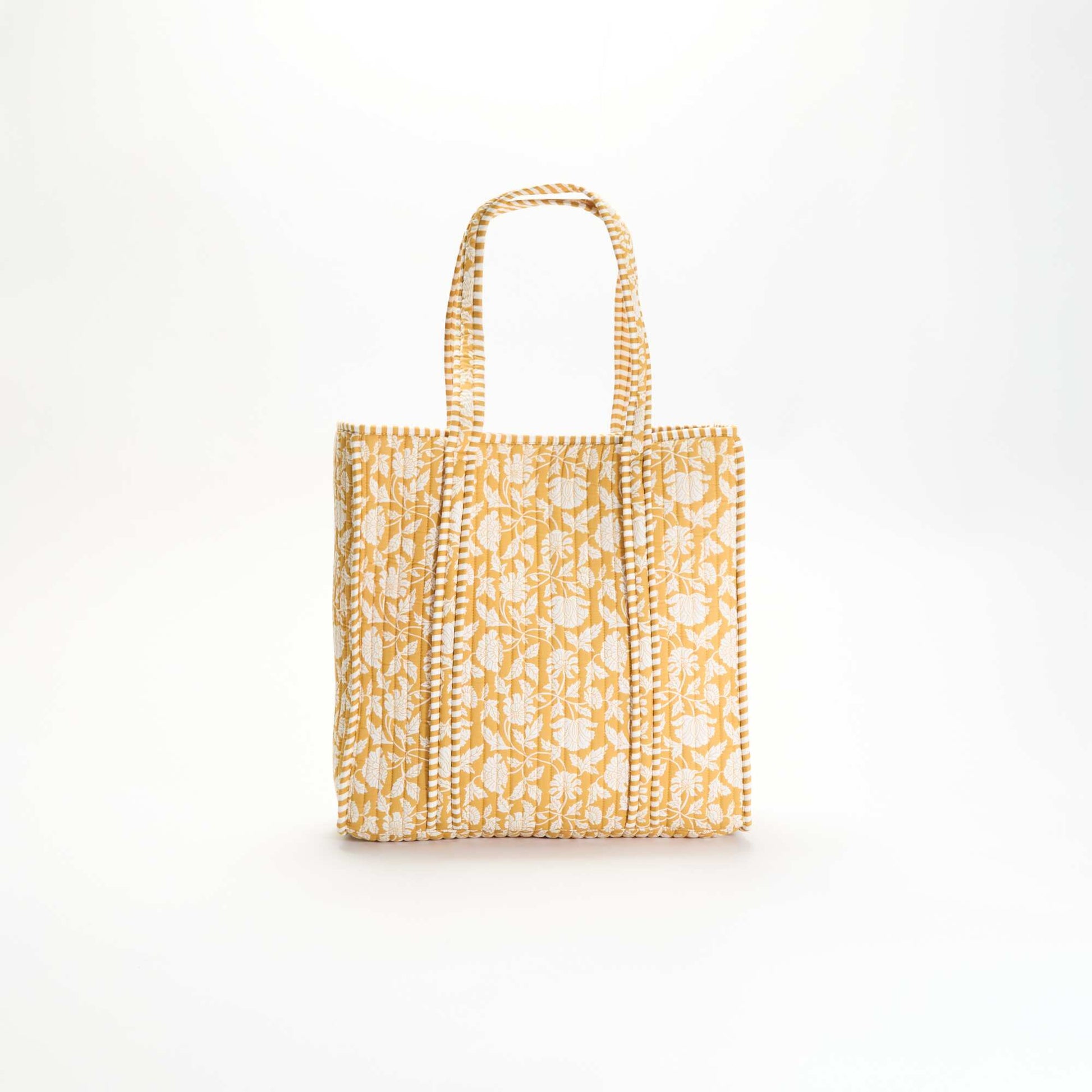 Quilted Shopper Bag with Indian-Inspired Print YELLOW