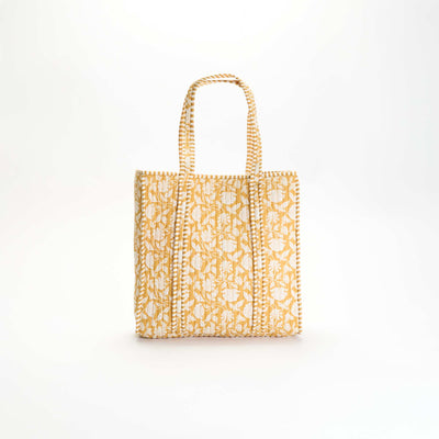 Quilted Shopper Bag with Indian-Inspired Print YELLOW