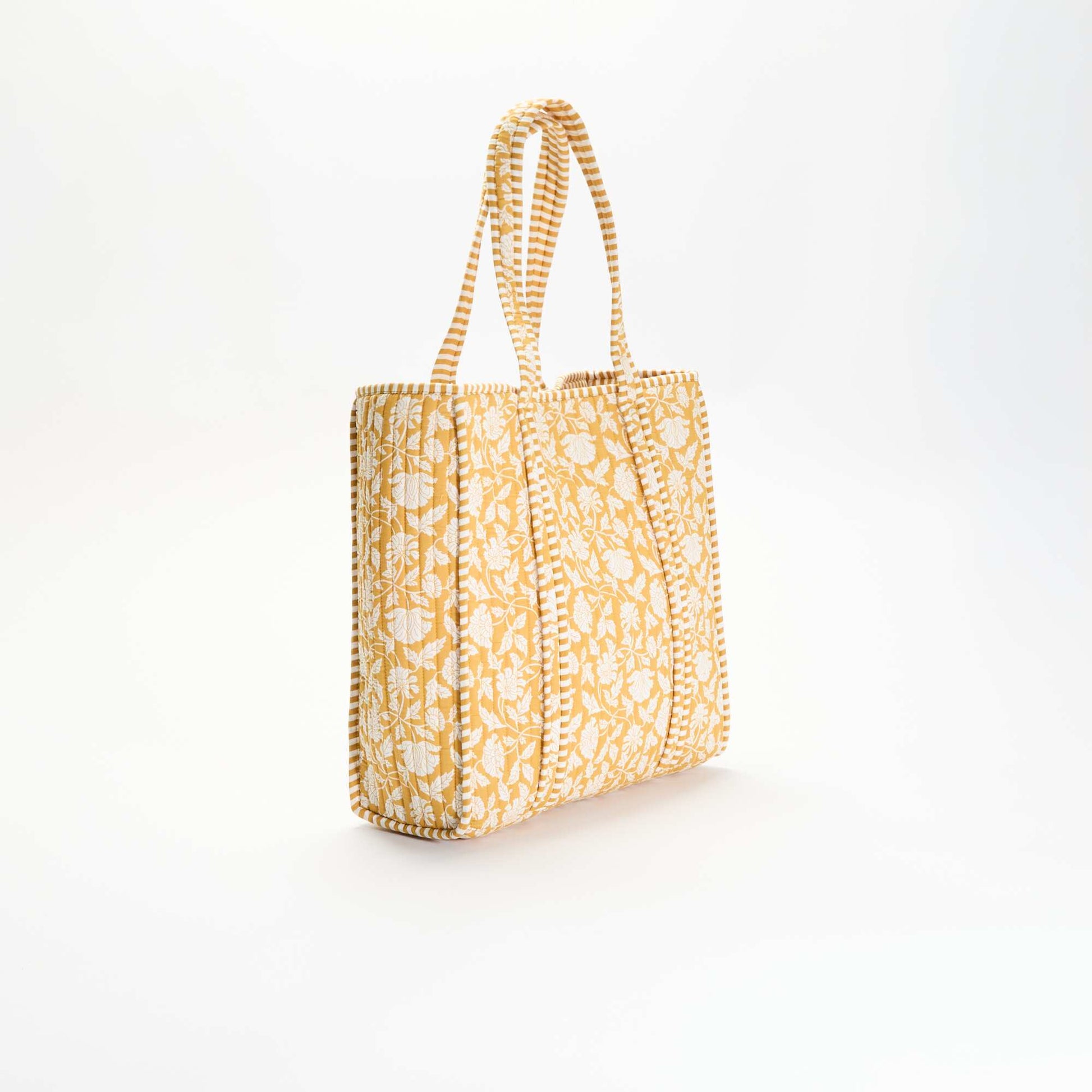 Quilted Shopper Bag with Indian-Inspired Print YELLOW