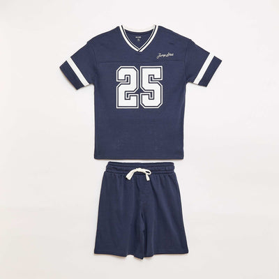 Short-Sleeved Cotton Pajama Set BLUE