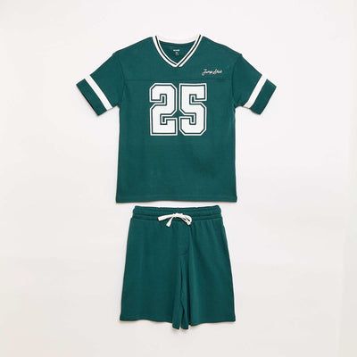 Short-Sleeved Cotton Pajama Set GREEN