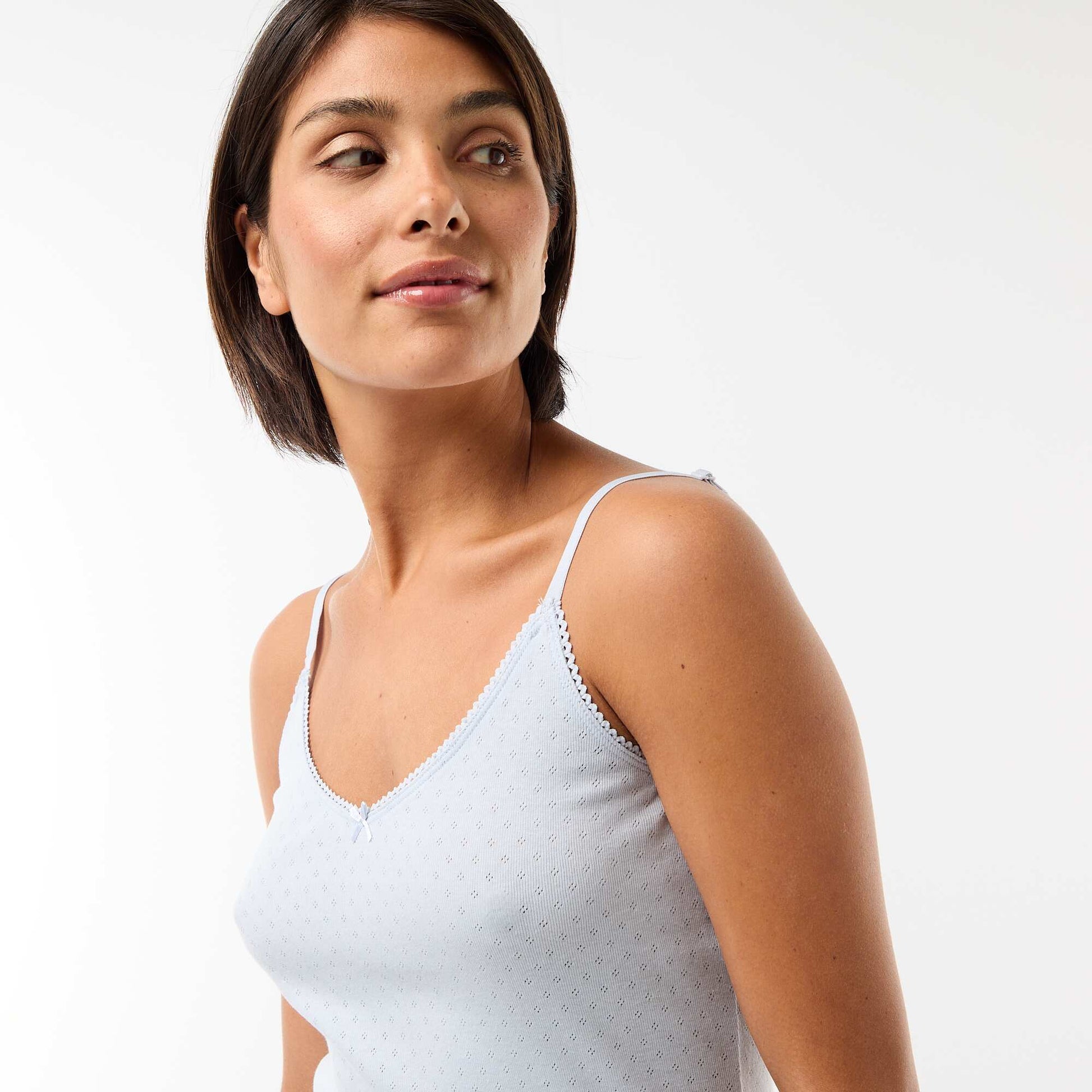 Solid Cotton Tank Top with Adjustable Spaghetti Straps BLUE