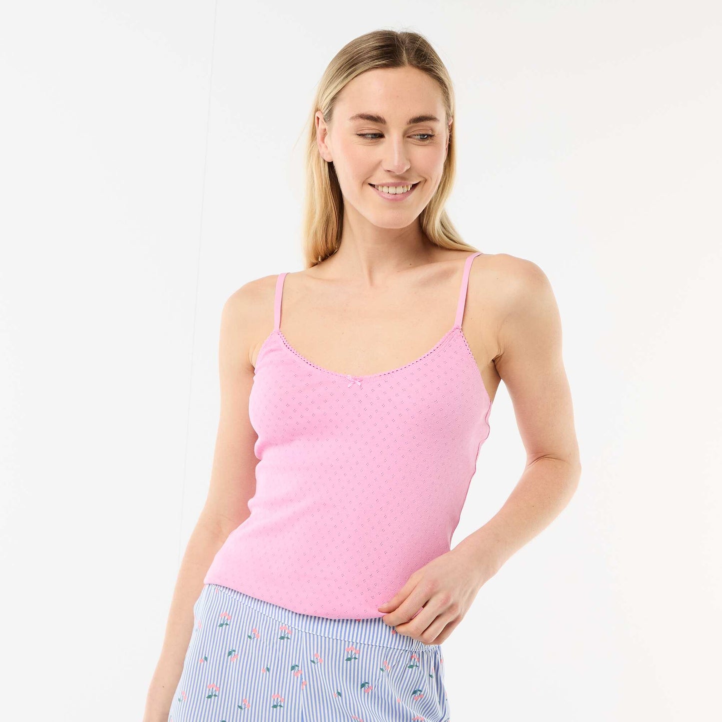 Solid Cotton Tank Top with Adjustable Spaghetti Straps PINK