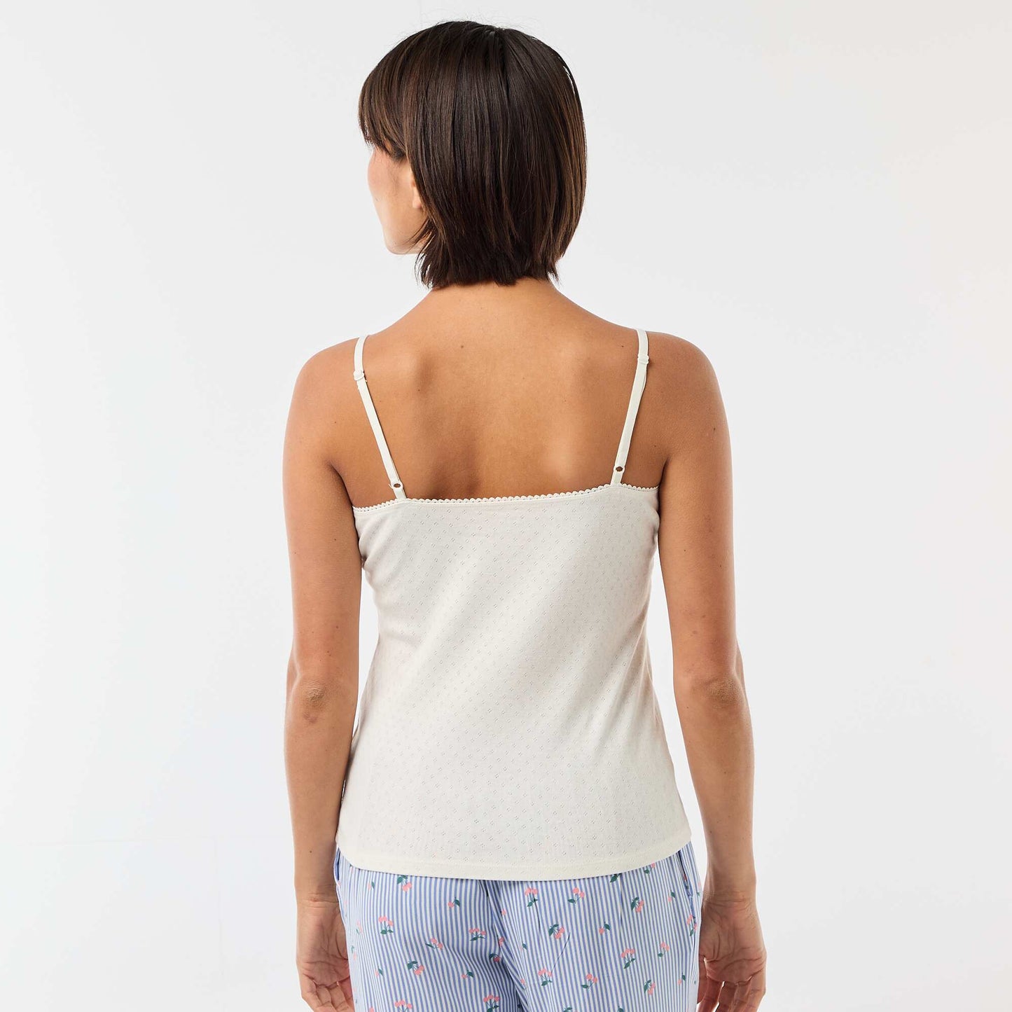 Solid Cotton Tank Top with Adjustable Spaghetti Straps WHITE