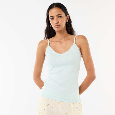 Solid Cotton Tank Top with Adjustable Spaghetti Straps BLUE
