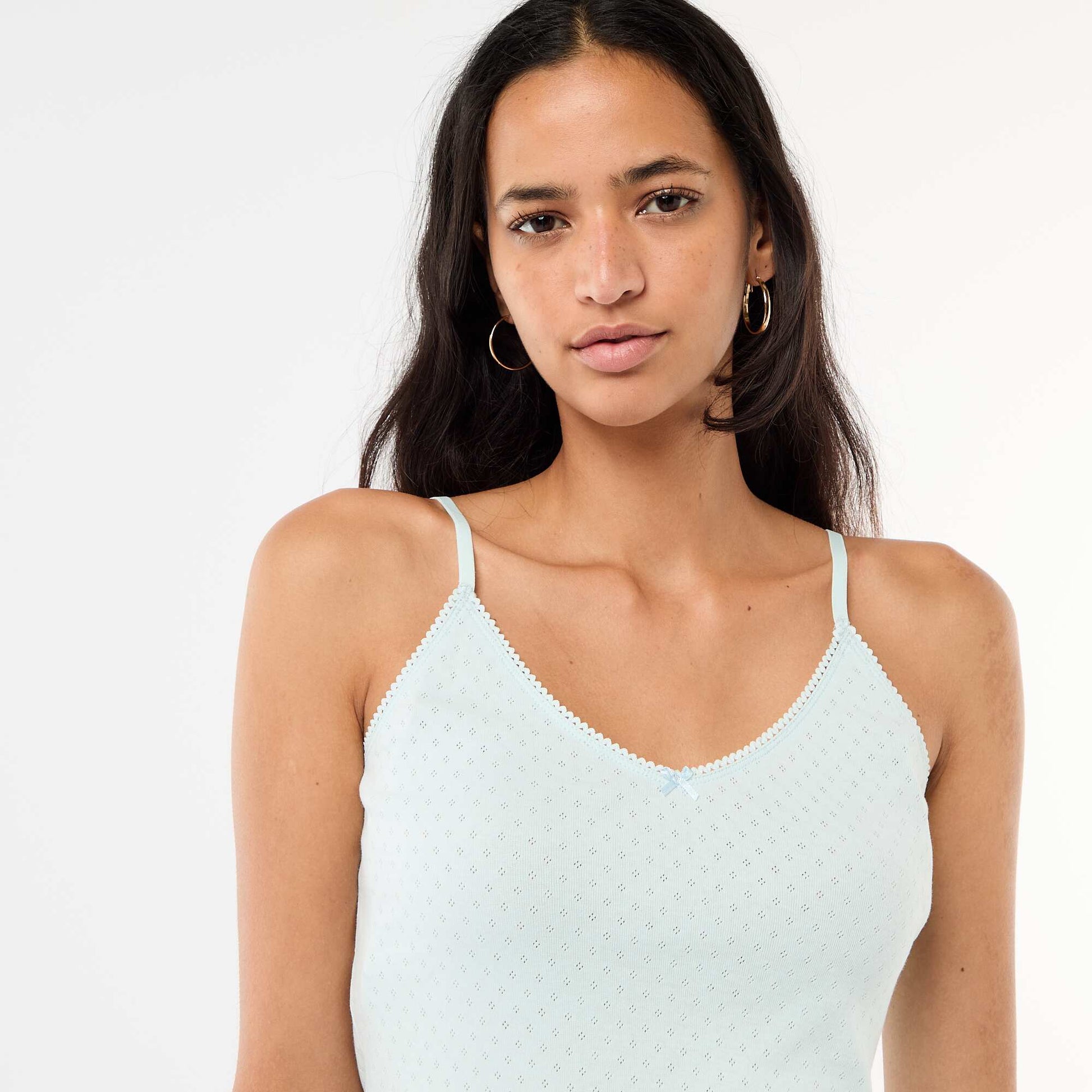 Solid Cotton Tank Top with Adjustable Spaghetti Straps BLUE
