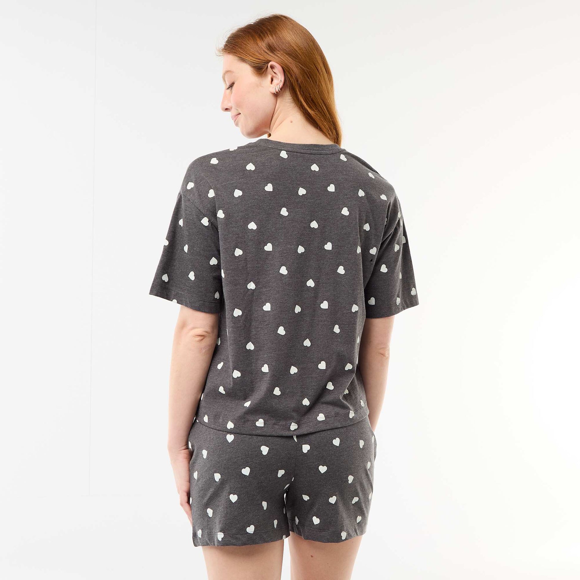 Cotton Jersey Top & Shorts Pyjama Set GREY
