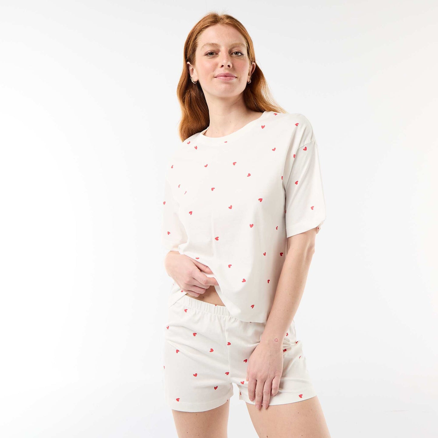 Cotton Jersey Top & Shorts Pyjama Set WHITE