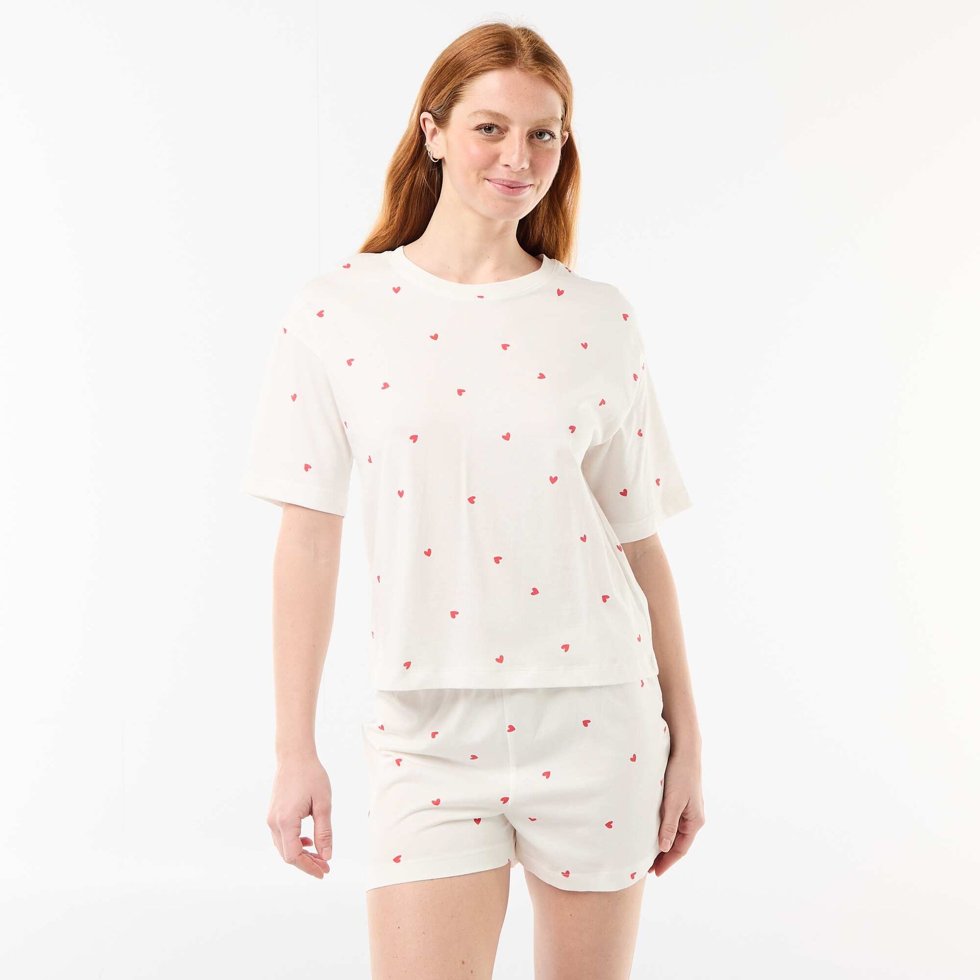 Cotton Jersey Top & Shorts Pyjama Set WHITE