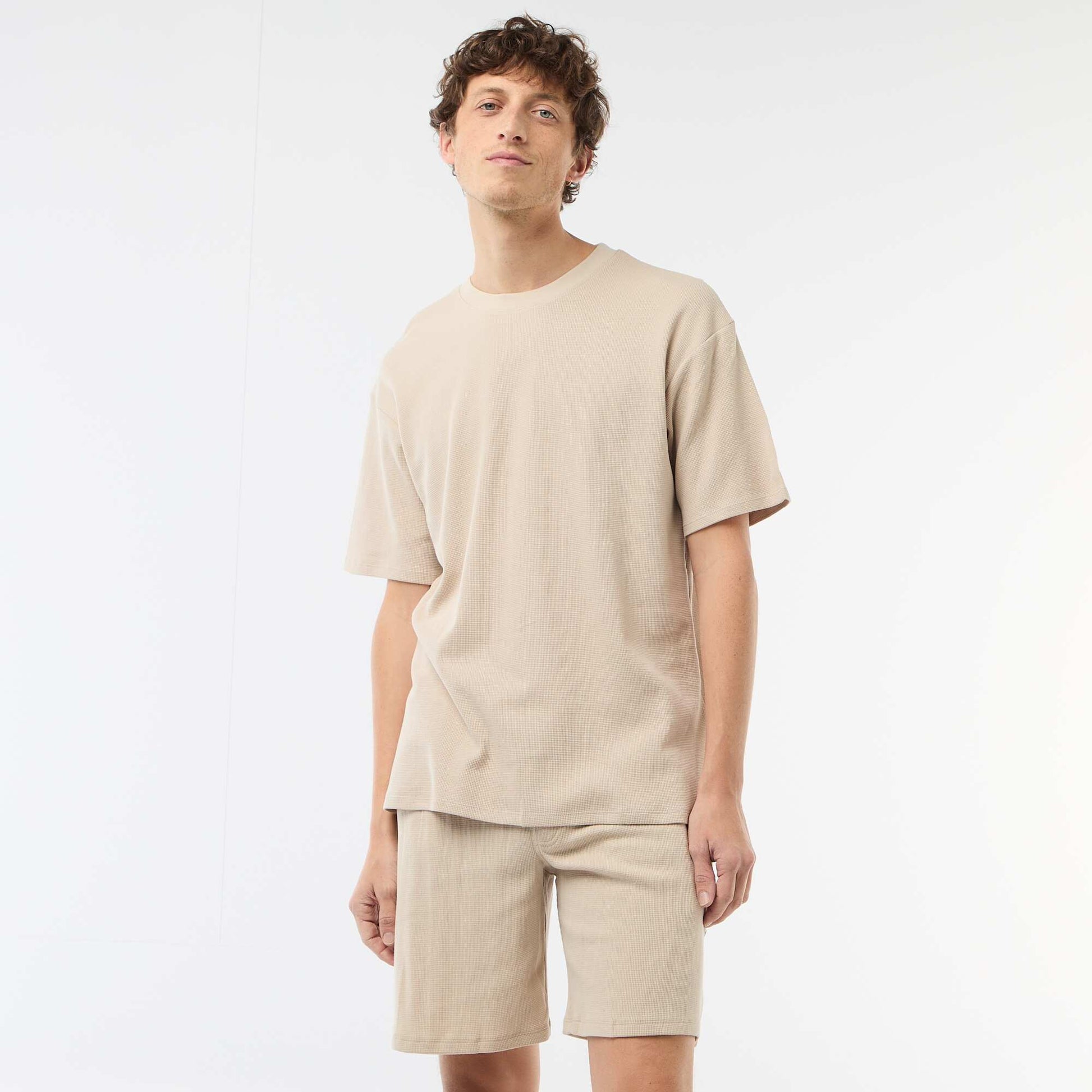 Honeycomb Knit Short Pajama Set - 2 Piece BEIGE