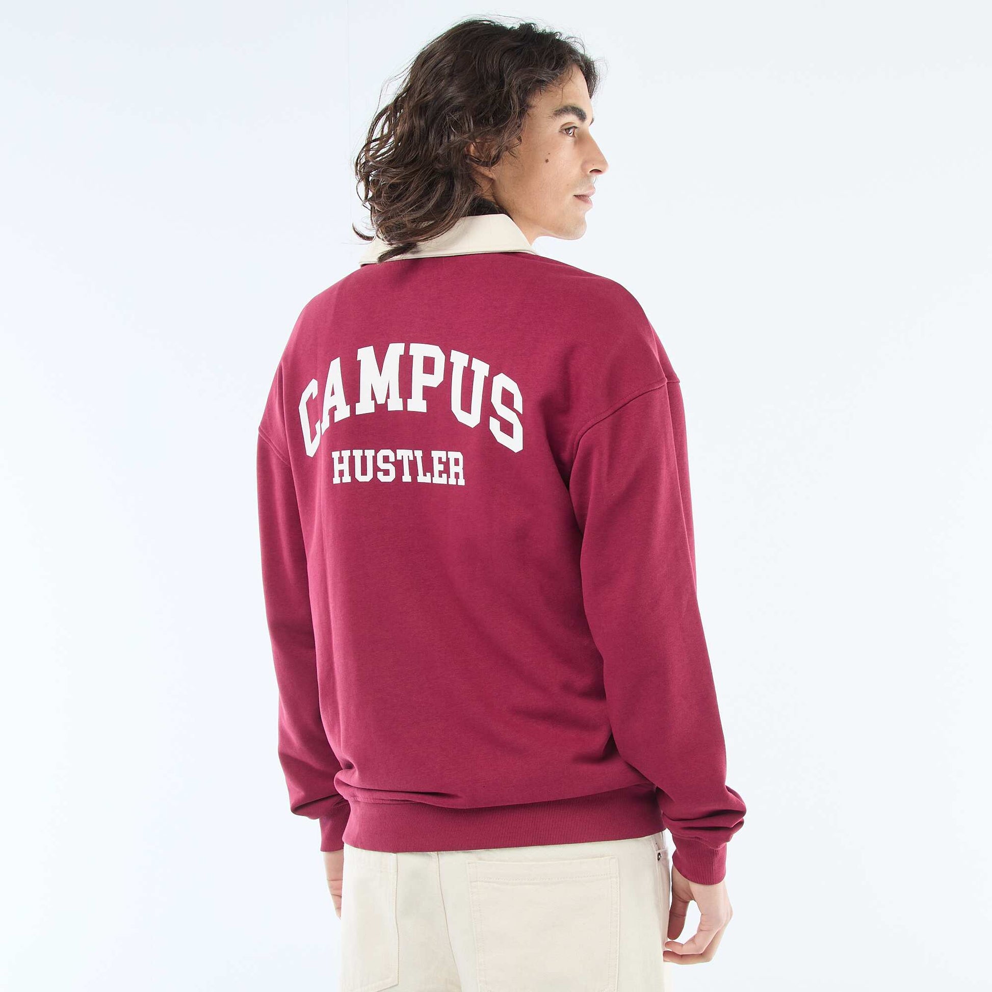 Rugby-Style Long Sleeve Polo Shirt RED
