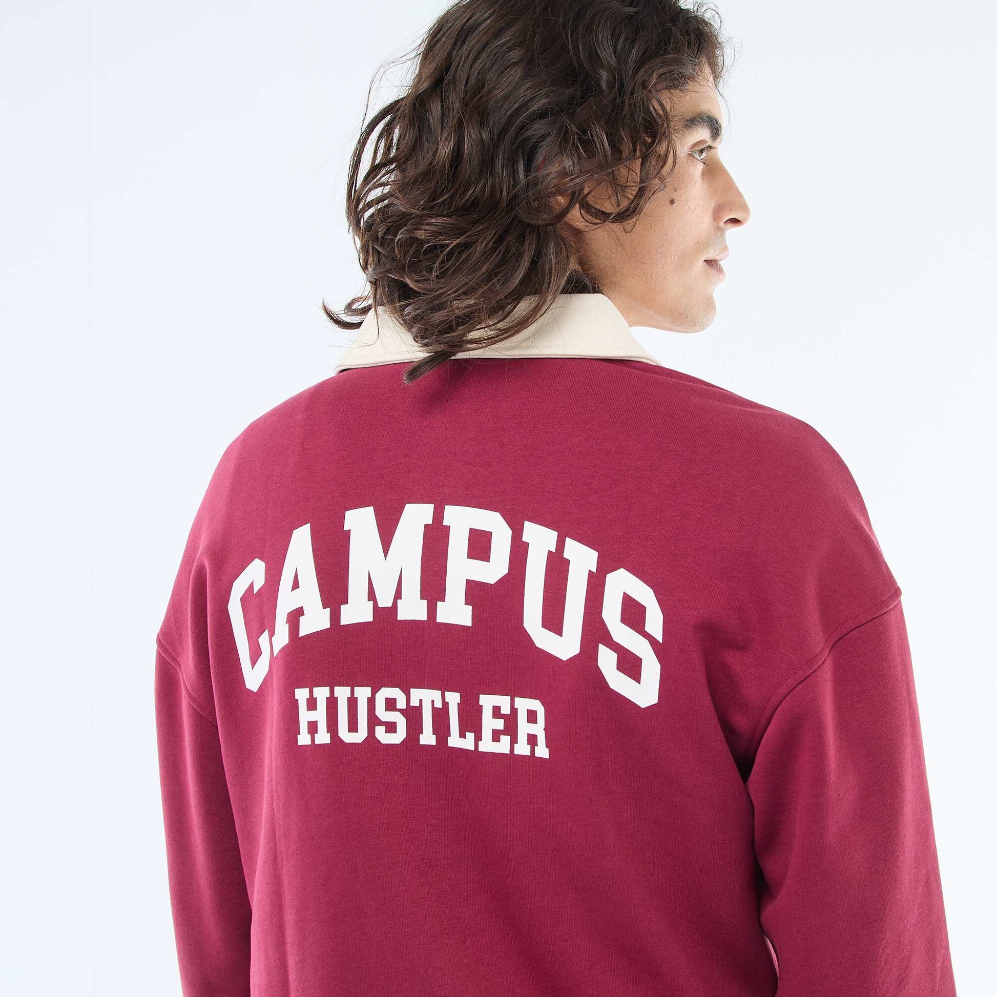 Rugby-Style Long Sleeve Polo Shirt RED