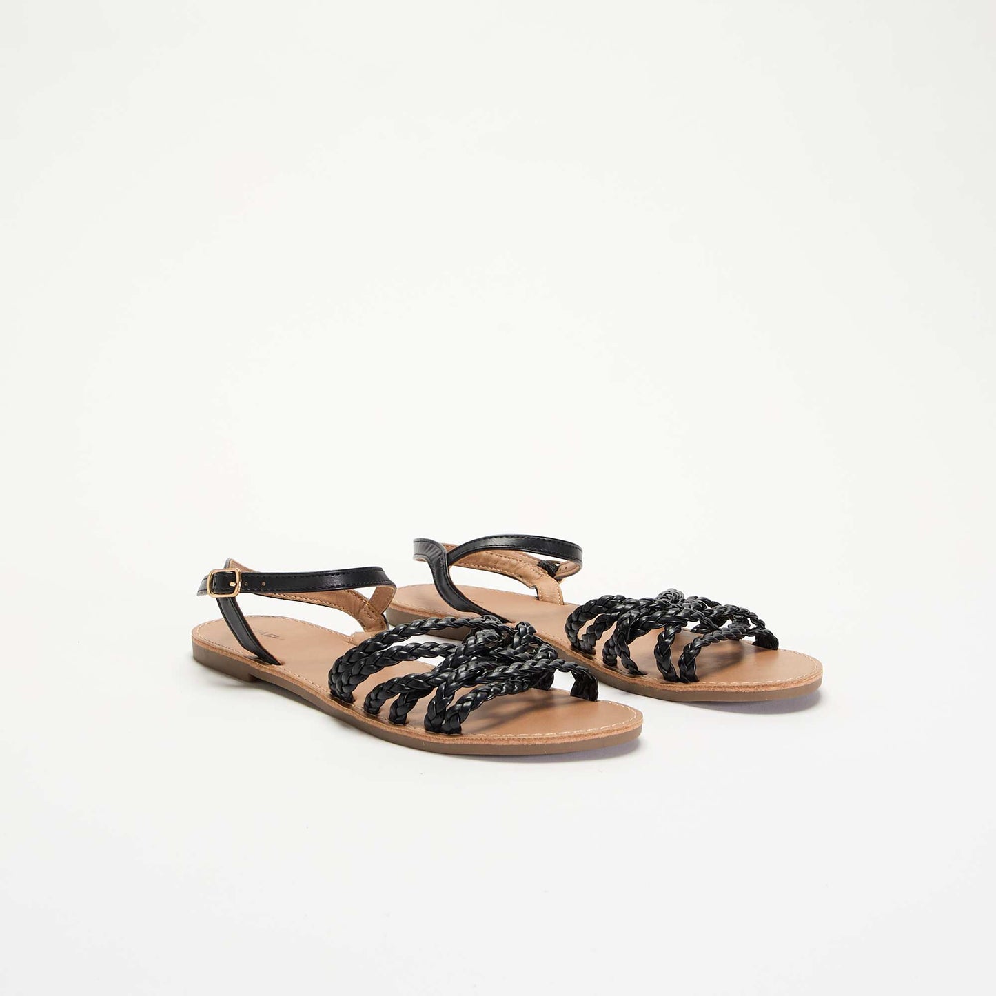 Multi-Strap Braided Sandals BLACK