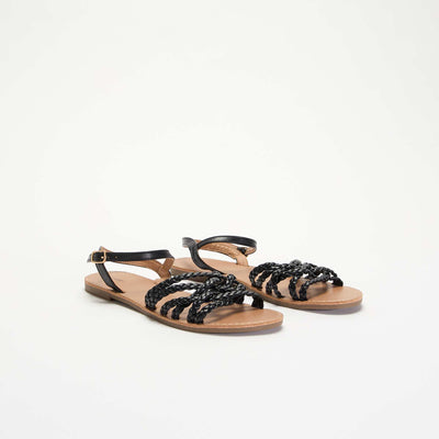 Multi-Strap Braided Sandals BLACK