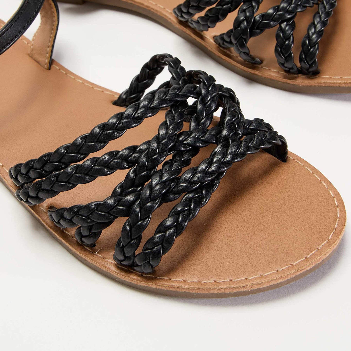 Multi-Strap Braided Sandals BLACK