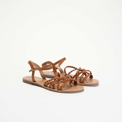 Multi-Strap Braided Sandals BROWN