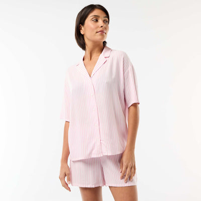 Striped Pajama Set: Top + Shorts PINK