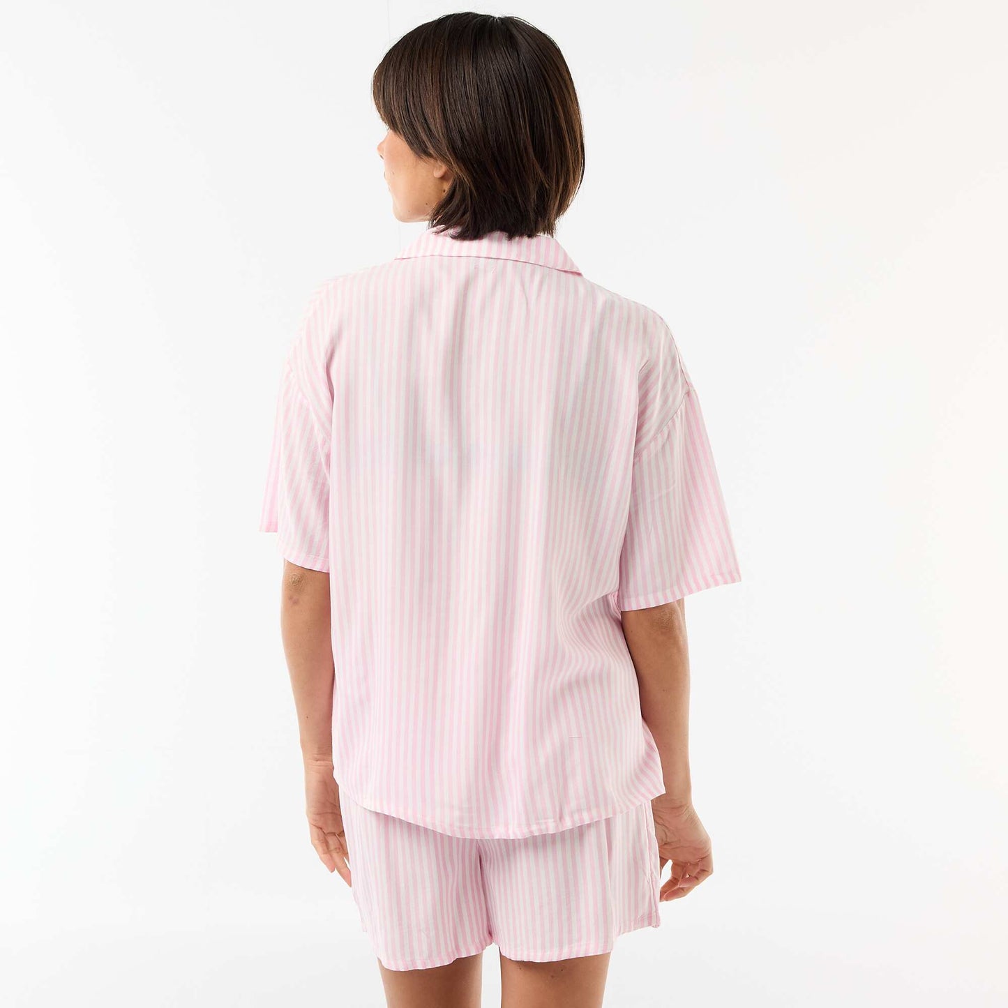 Striped Pajama Set: Top + Shorts PINK