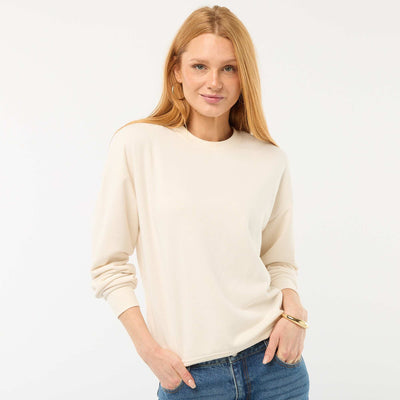 Solid French Terry Crew Neck Sweatshirt WHITE