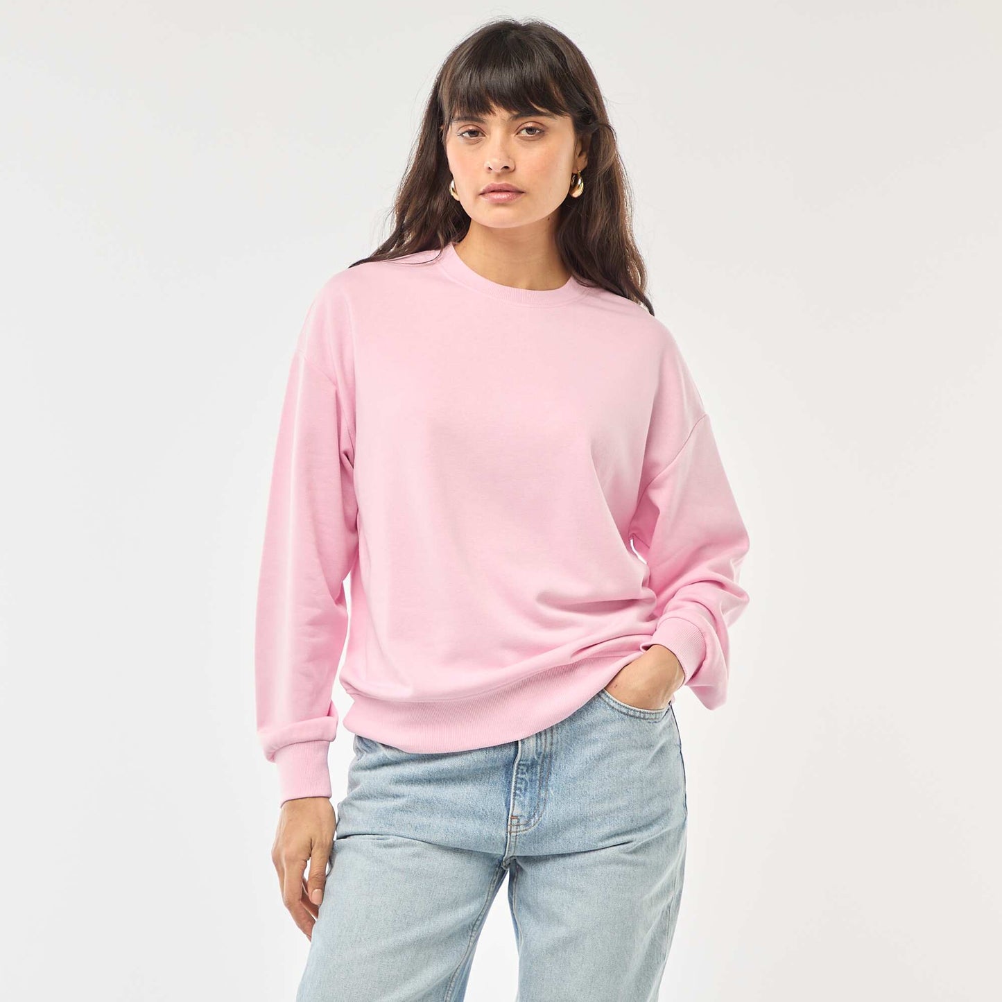 Solid French Terry Crew Neck Sweatshirt PINK