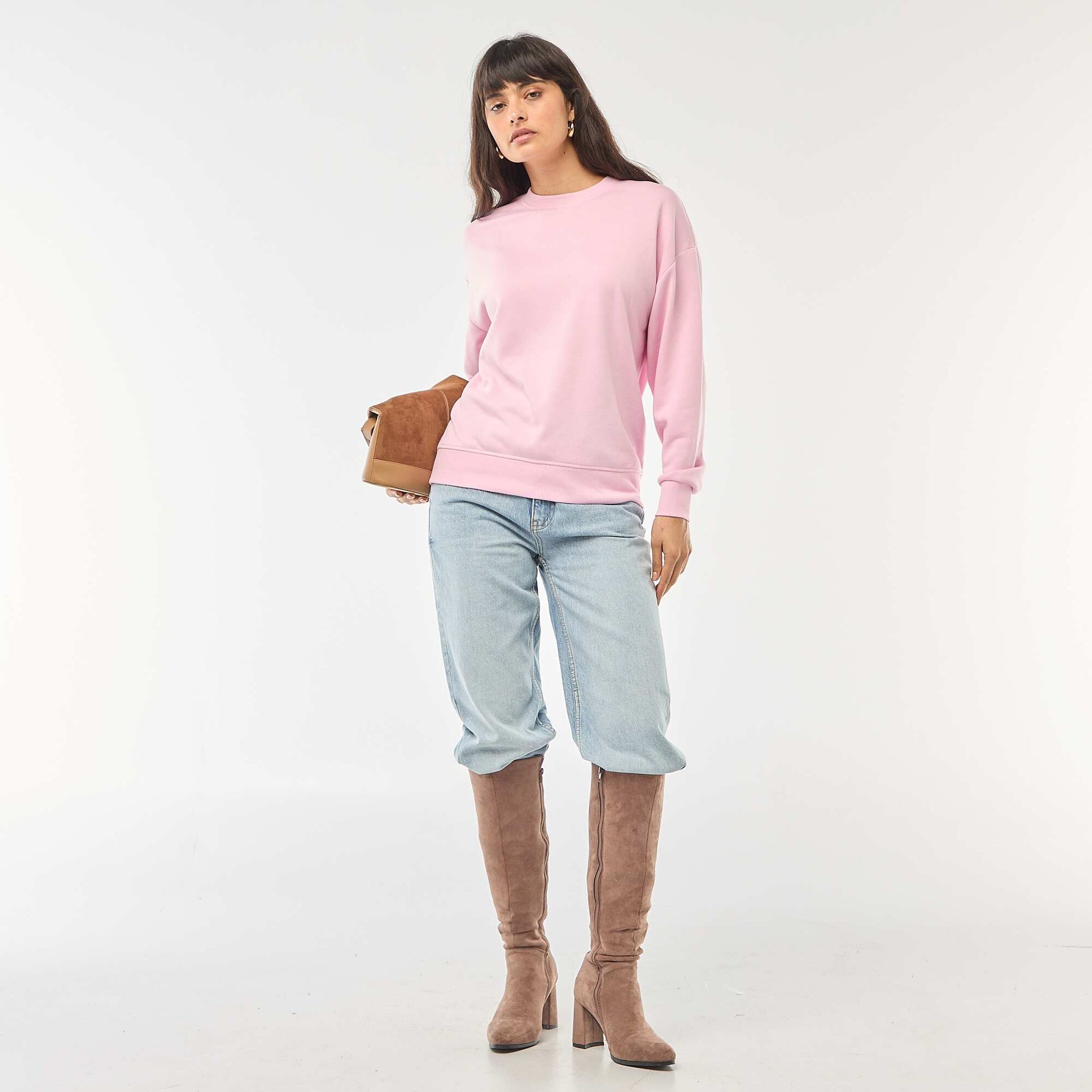 Solid French Terry Crew Neck Sweatshirt PINK