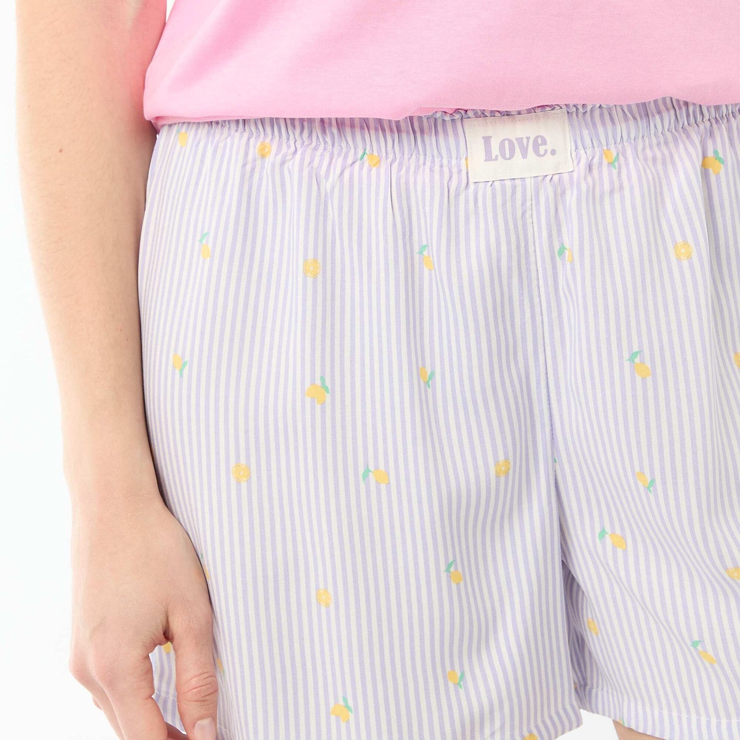 Striped All-Over Print Lightweight Top & Shorts Pajama Set PURPLE