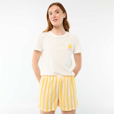 Striped Lightweight Top & Shorts Pajama Set YELLOW