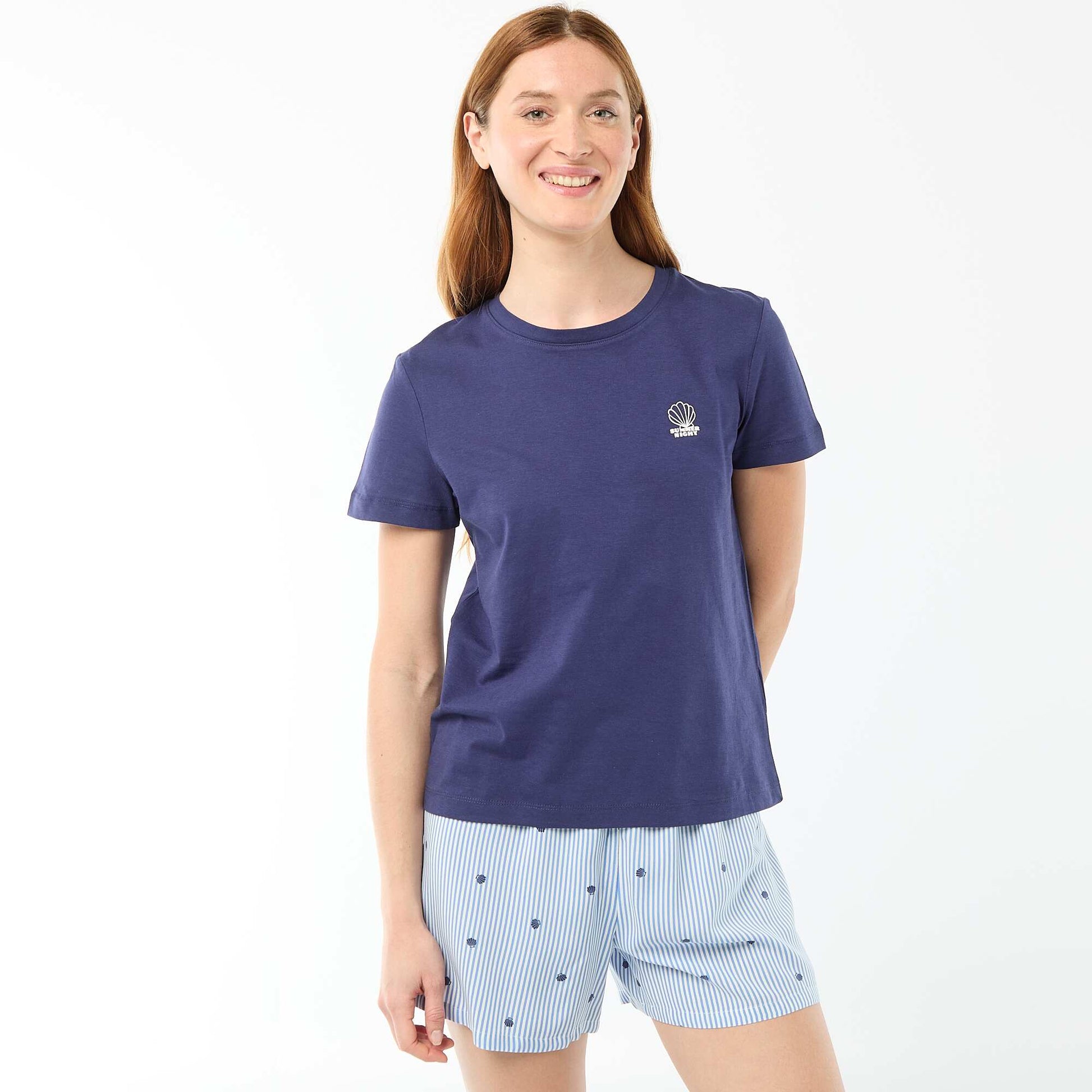 Striped All-Over Print Lightweight Top & Shorts Pajama Set BLUE
