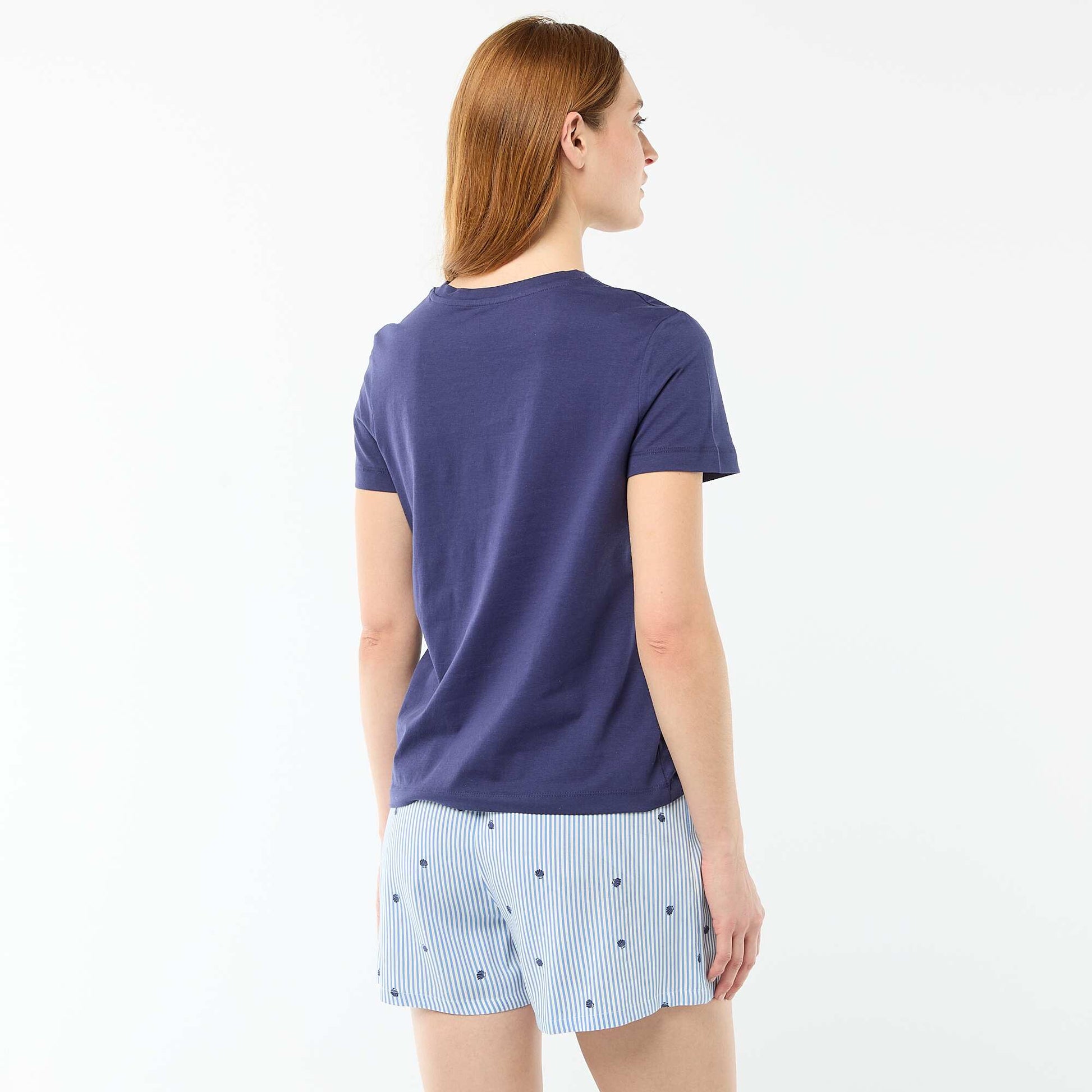 Striped All-Over Print Lightweight Top & Shorts Pajama Set BLUE