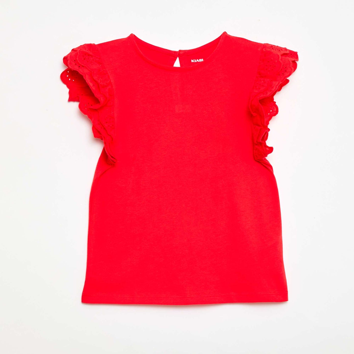 Short-sleeved T-shirt with Broderie Anglaise RED